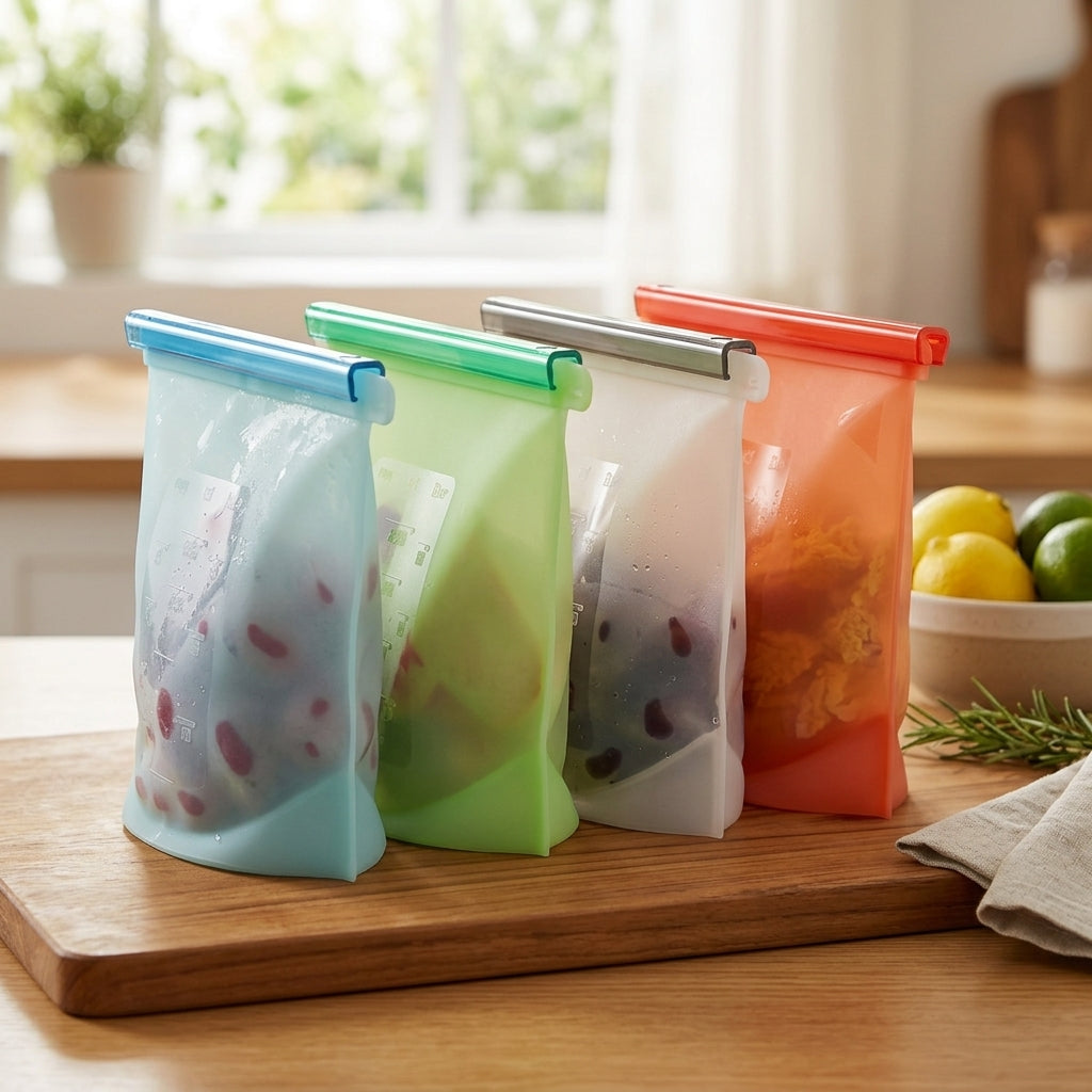 Reusable Silicone Airtight Bags Kitchen Food Storage Organizer