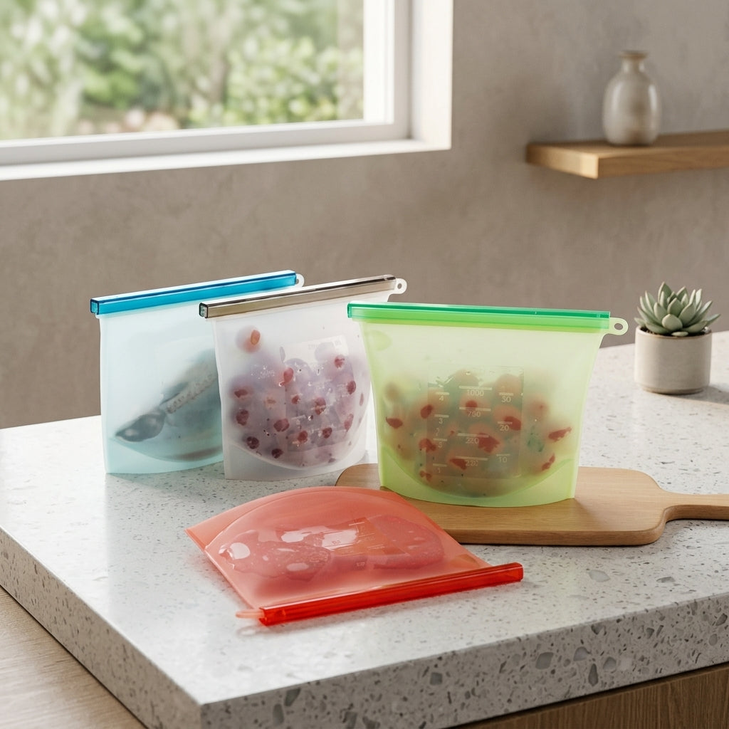 Reusable Silicone Airtight Bags Kitchen Food Storage Organizer