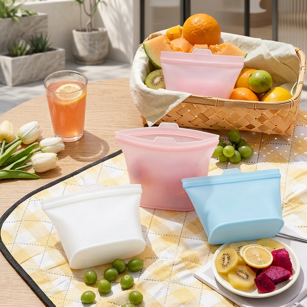 Food Grade Reusable Silicone Bags Freezer & Boil Safe Portion Bags