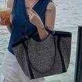 Fine Mesh Woven Oversized Tote With Front Cutout Hand Grip, Wide Shoulder Hanging Straps And Smooth Solid Edge Trim